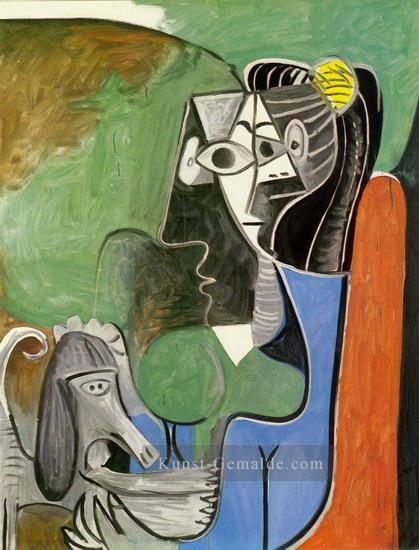 Jacqueline assise avec Kaboul 1962 Kubismus Pablo Picasso Ölgemälde
